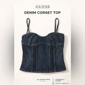 Guess Denim Bustier Tank Top with Spaghetti Straps - Dark Indigo